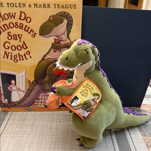 MerryMakers plush T-Rex doll and book "How Do Dinosaurs Say Good Night?"